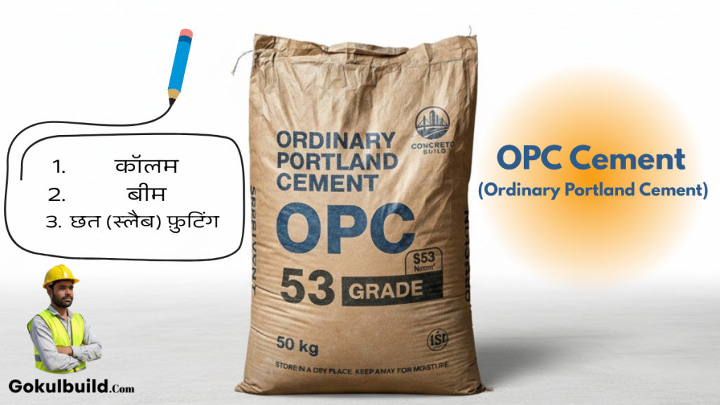 OPC Cement ka use column beam aur slab me strength ke liye